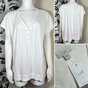 J. Jill White Relaxed Fit Vneck Short Sleeve Top, Sz L, New With Tags!